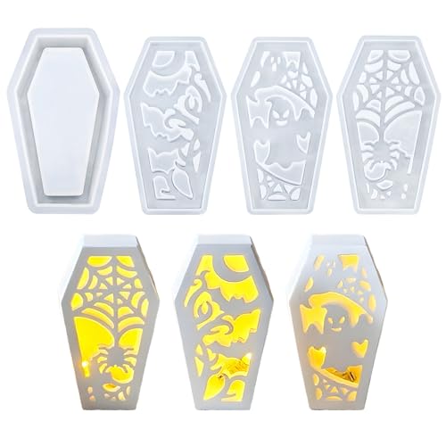 ACAREY Halloween Silikonform Gießformen Set mit 3 PCS Panel Mould und 1Stück Base Mould, Sarg Typ Lampendeckel, Halloween Aufbewahrungsbox Silikon Form Kerzenhalter ACAREY Halloween Silikonform Gießformen Set mit 3 PCS Panel Mould und 1Stück Base Mould, Sarg Typ Lampendeckel, Halloween Aufbewahrungsbox Silikon Form Kerzenhalter von ACAREY