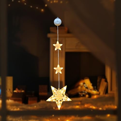 ACAREY LED Sterne Fenster Beleuchtet Weihnachtsbeleuchtung, Weihnachtsstern Fenster Lichterkette Batteriebetriebene mit Saugnäpfe Warmweiß Fensterlichter für Innen Außen Weihnachten Party Hochzeit von ACAREY