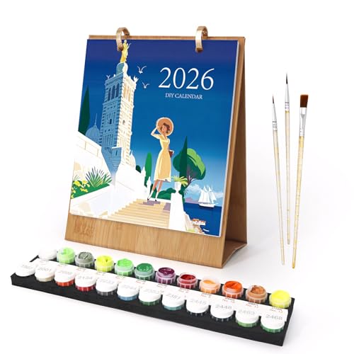ACAREY Malen Nach Zahlen Kalender 2026 DIY Wandkalender Mit Pinseln Acrylfarbe, Painting by Number Calendar Für Geschenke Und Kreativprojekte (A) von ACAREY
