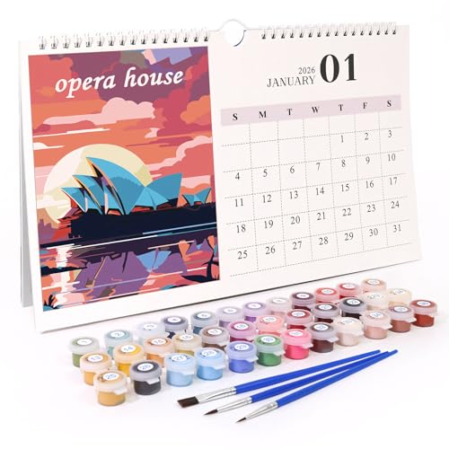 ACAREY Malen Nach Zahlen Kalender 2026 DIY Wandkalender Mit Pinseln Acrylfarbe, Painting by Number Calendar Für Geschenke Und Kreativprojekte (C) von ACAREY