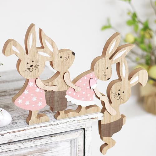 ACAREY Osterdeko Türdekoratione Holz Ostern Deko Türrahmen Dekoration, Lustige Osterhasen Deko, Holz Kaninchen Ostern Tür Eckdeko Oster Hase Figure Für Frühlingsdeko, Rahmen Eckdeko,Tisch Deko (B) von ACAREY