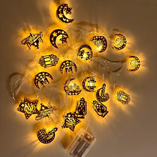 ACAREY Ramadan Deko Lichterkette 3M 20 LED Ramadan Lichterkette Für Eid Mubarak Dekoration, Stern Mond Lichterkette Batteriebetrieben für Muslim Ramadan, Außen Innen Garten Rasen Party Deko von ACAREY