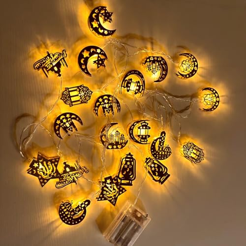 ACAREY Ramadan Deko Ramadan Lichterkette, 3M 20 LED Ramadan Lichterkette, Ramadan Dekoration Laternen Stern Lichterkette, Ramadan Dekoration Für Außen Innen Garten Rasen (Warmweiß) von ACAREY