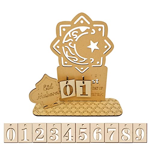 ACAREY Ramadan Kalender DIY Holz Ornament Countdown-Kalender 0-9 Zahlen Set Für Eid al-Fitr Festliche Gestaltung (A) von ACAREY