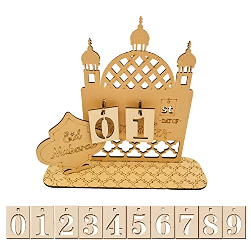 ACAREY Ramadan Kalender DIY Holz Ornament Countdown-Kalender 0-9 Zahlen Set Für Eid al-Fitr Festliche Gestaltung (B) von ACAREY