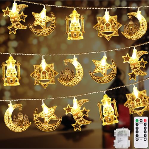 ACAREY Ramadan Lichterkette mit Timer, 3M 20LED Ramadan Deko Lichterkette Innen 8 Mode Eid Mubarak Dekoration, Stern Mond Lichter Lichtervorhang Deko für Zuhause Garten Party ACAREY Ramadan Lichterkette mit Timer, 3M 20LED Ramadan Deko Lichterkette Innen 8 Mode Eid Mubarak Dekoration, Stern Mond Lichter Lichtervorhang Deko für Zuhause Garten Party von ACAREY