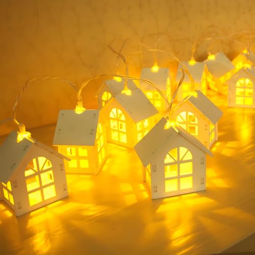 ACAREY Weihnachtsdeko Lichterkette, Weihnachten Deko Weihnachtshäuser Lichterketten aus Holz, Weihnachtsbaum Haus Elch Dekoration Lichterkette Für Weihnachts Theme Fenster Schlafzimmer (Häuser) von ACAREY