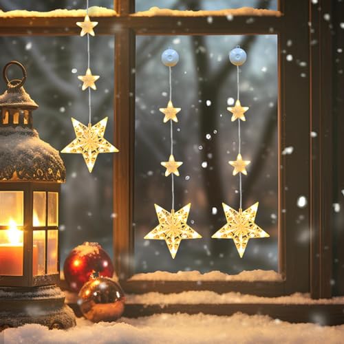 ACAREY Weihnachtsdeko Sterne Lichterkette, LED Weihnachtsbeleuchtung Stern Weihnachtsdeko Fenster Batteriebetriebene mit Saugnäpfe, Warmweiß Weihnachtsstern Innen für Weihnachten Deko (Stern x3) von ACAREY
