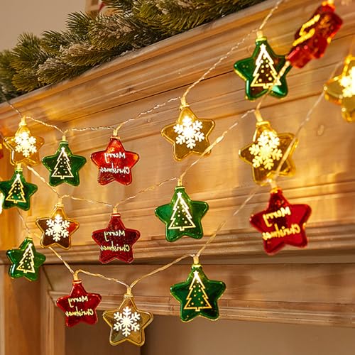 ACAREY Weihnachtsdeko Weihnachtsstern Lichterkette 1.5M Weihnachtskugeln Lichter mit 10 LEDs, Christbaumkugeln Stern Lichterkette für Christbaumschmuck, Weihnachtsfeier, Weihnachtsdeko Fenster von ACAREY