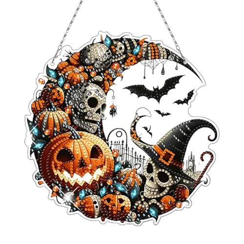 Halloween Deko Hanging Diamant Malerei Set für Erwachsene, Mond Schädel Kürbis Fledermäuse Hexe Diamond Painting, Hanging Anhänger Kits für Home Decor (A) von ACAREY