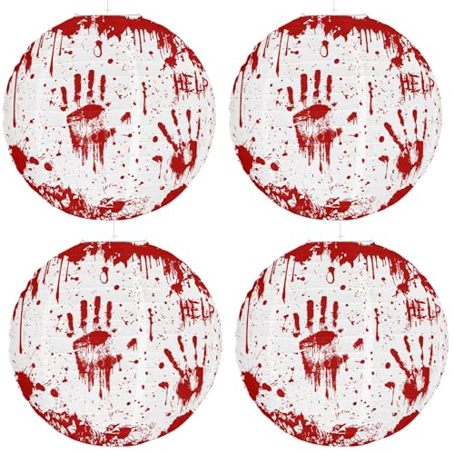 Halloween Papierlaternen Dekoration, 4 Stück Schrecklich Rotem Handabdruck Lampions, 30 x 27,9 cm, Deko Gartenparty für Zuhause, Draußen, Garten, Partyzubehör, Gastgeschenke (4 Stück) von ACAREY