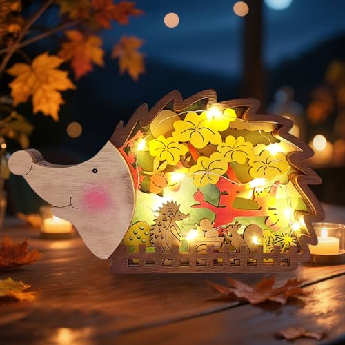 Herbstdeko Beleuchtung Holz, 3D Herbst Dekoration Hohl Ahornblatt Kürbis Mit LED Lichterkette, Herbst Deko Innen Für Schlafzimmer Wohnzimmer Tisch Deko, Geschenk Für Erntedank (Lgel) von ACAREY