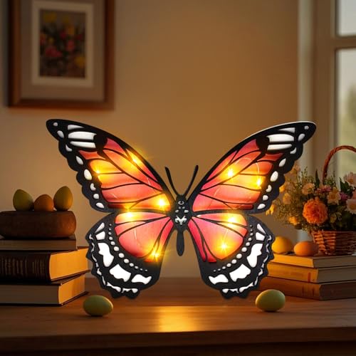 Herbstdeko Beleuchtung Holz Schmetterling Deko, 3D Herbst Dekoration Holz Schmetterling mit LED Lichterkette Innen, Herbst Lampe Für Schlafzimmer Wohnzimmer TischDeko, Geschenk (Rosa) von ACAREY