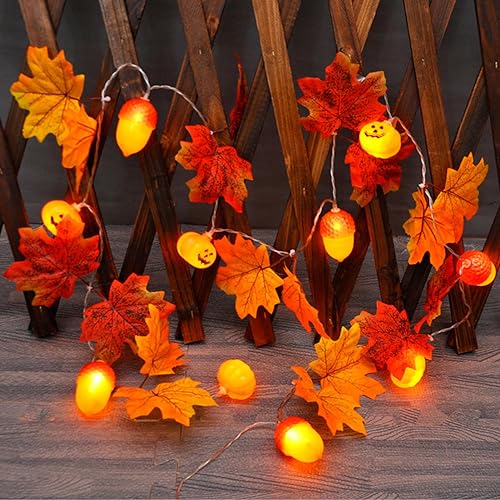 Herbstdeko LED Ahornblätter Lichterkette Batterie Herbst Dekoration, Herbst Girlande Kürbis Deko LED Licht Herbst Lichterkette Für Halloween Deko Erntedankfest Weihnachten, Gartenparty (1.5M,1 Stück) von ACAREY