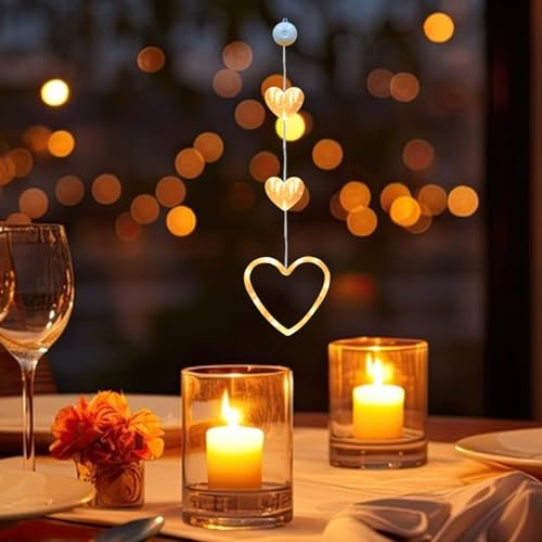 ACAREY LED Herz Lichterkette Valentinstag Deko Fenster Lichterkette, Warmweiß Stern Innen Deko, Batteriebetriebene Mit Saugnäpfen, Herz A von ACAREY