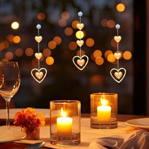 LED Herz Lichterkette Valentinstag Deko Fenster Lichterkette, LED Valentinstag Fenster Beleuchtung Herz Fenster Lichterkette Batteriebetriebene Mit Saugnäpfe, Warmweiß Stern Innen Deko (Herz B *3) von ACAREY