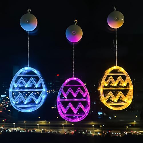 ACAREY 3 Stück Osterdeko Led Fenster Licht, Ostern Deko Lichterkette Ostereier zum Aufhängen Lichterkette mit Saugnäpfe, Ostern Lichterkette Batteriebetrieben Für Fenster Deko Draußen & Innen von ACAREY