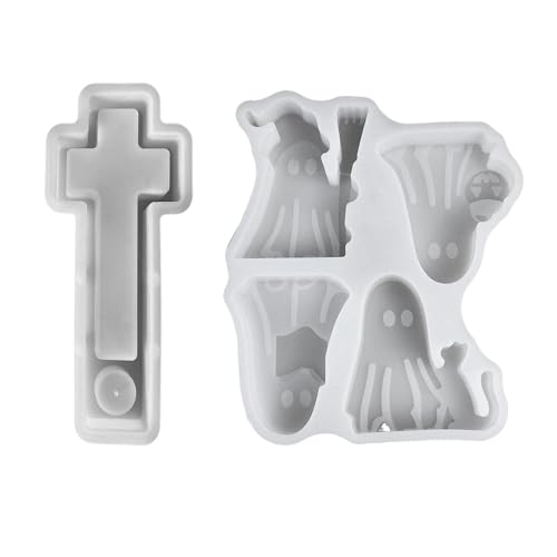 Silikonformen Gießformen Halloween, Silikonform Geist Kreuzen Kerzenhalter, Silikon Gießform Kreuzform Giessformen für DIY Halloween Deko Herbstdeko (Geist+Kreuzen) von ACAREY