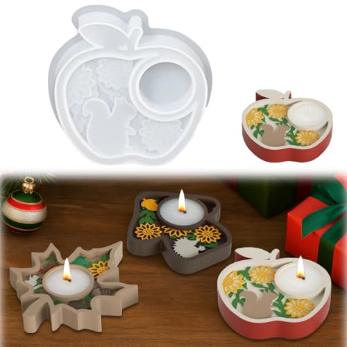 Silikonformen Gießformen Herbst, Apfel Gießformen Silikon Kerzenhalter, Gießform Silikon Tablett, Teller Silikonform Herbst Für Kerzenhalter, Giessformen Teelichthalter Für DIY Thanksgiving (A) von ACAREY