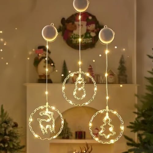 Weihnachtsdeko Fenster Lichterkette Batterie mit Timer, 3 Stück Weihnachtsbeleuchtung Fenster Lichterkette Innen, Weihnachtten Fensterdeko Mit Saugnäpfe Für Weihnachten Deko, Balkon, Party (Warm) von ACAREY