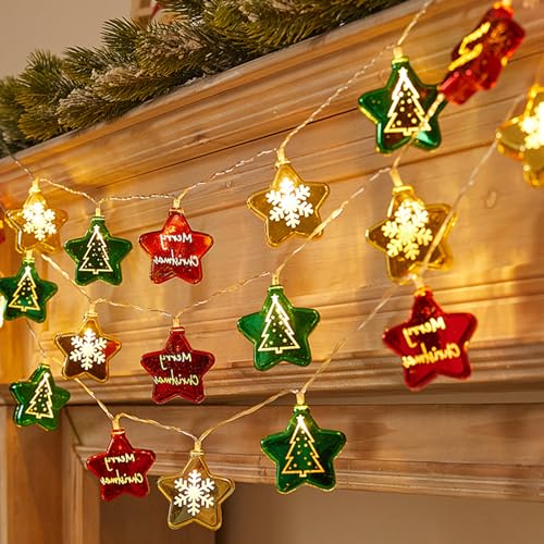 ACAREY Weihnachtsdeko Lichterkette Weihnachtskugeln LED Lichterkette Innen mit 20 LEDs, Christbaumkugeln Lichterkette Für Weihnachten, Christbaumschmuck, Party, Weihnachtsdeko Fenster (1.5m Stern) von ACAREY