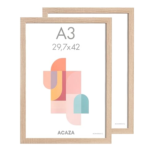 ACAZA A3 Bilderrahmen 29,7x42 cm 2-er Set Eiche Hell, MDF Holz mit bruchsicherem Acrylglas, für Photos, Poster und Puzzles, Wandmontage, Hoch- und Querformat ACAZA A3 Bilderrahmen 29,7x42 cm 2-er Set Eiche Hell, MDF Holz mit bruchsicherem Acrylglas, für Photos, Poster und Puzzles, Wandmontage, Hoch- und Querformat von ACAZA