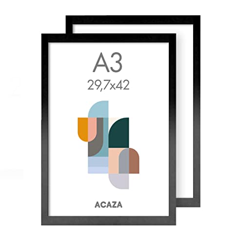 ACAZA A3 Bilderrahmen 29,7x42 cm 2-er Set Schwarz, MDF Holz mit bruchsicherem Acrylglas, für Photos, Poster und Puzzles, Wandmontage, Hoch- und Querformat von ACAZA