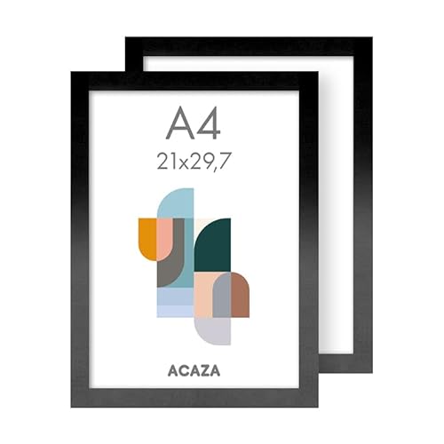ACAZA A4 Bilderrahmen 21x29,7 cm 2-er Set Schwarz, MDF Holz mit bruchsicherem Acrylglas, für Photos, Poster und Puzzles, Wandmontage, Hoch- und Querformat von ACAZA