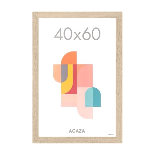 ACAZA Bilderrahmen 40x60cm Eiche Naturholz, für Fotos, Puzzles und Poster, aus Holz und Plexiglas, Eiche Hell, Wandmontage von ACAZA