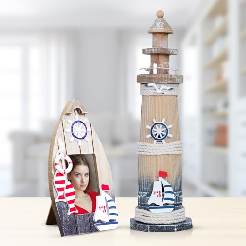ACCENT COLLECTION HZ Rustikaler Holz-Bilderrahmen, 33 cm, Leuchtturm-Modell und 17,8 cm Holz-Bilderrahmen, nautische Figuren, Strand-Thementisch, Schreibtisch, Regal-Dekor-Set ACCENT COLLECTION HZ Rustikaler Holz-Bilderrahmen, 33 cm, Leuchtturm-Modell und 17,8 cm Holz-Bilderrahmen, nautische Figuren, Strand-Thementisch, Schreibtisch, Regal-Dekor-Set von ACCENT COLLECTION HZ