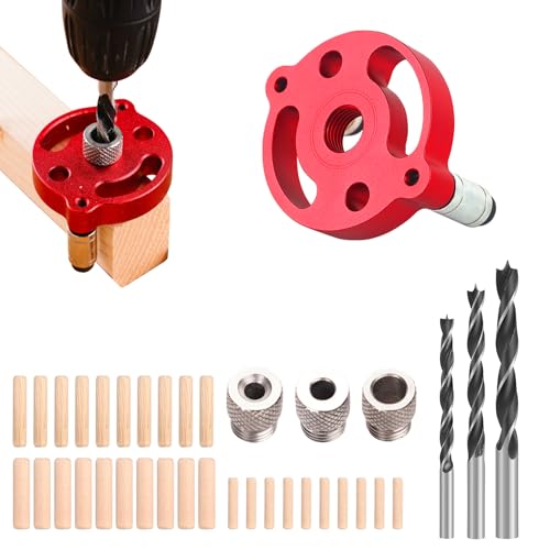 ACESOME Holzbearbeitungs Bohrhilfe, Bohrhilfe Senkrecht Bohren Bohrlocher Mittenfinder aus Aluminiumlegierung, für Massivholz, Harthol (Rot, 6/8/10mm + Zapfen) von ACESOME ㅤ