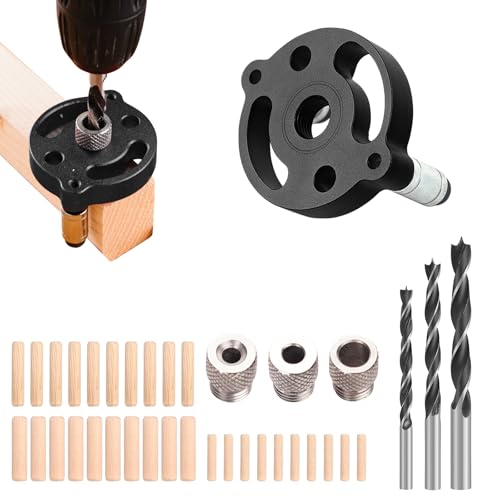 ACESOME Holzbearbeitungs Bohrhilfe, Bohrhilfe Senkrecht Bohren Bohrlocher Mittenfinder aus Aluminiumlegierung, für Massivholz, Harthol (Schwarz, 6/8/10mm + Zapfen) von ACESOME ㅤ