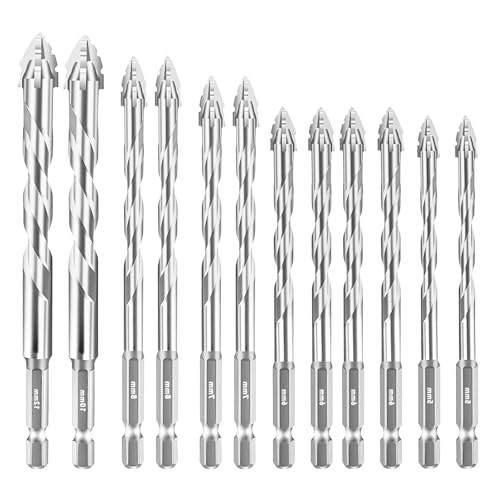 ACESOME Sägezahnbohrer Exzenterbohrer Set, Gerwand Bohrer mit 4 Schneiden, Drill Set aus Wolframstahl Für Glas, Keramik, Holz & Metall (2 x 5mm + 4 x 6mm +2 x 7mm +2 x 8mm +10mm +12mm) von ACESOME ㅤ