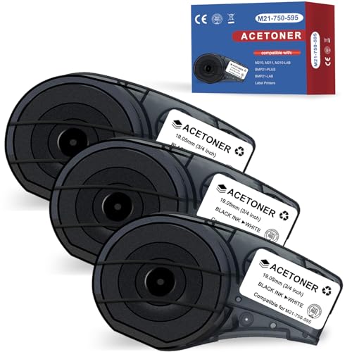 M21-750-595-WT Vinyl-Etikett für Innen- und Außenbereich, kompatibel mit Allwetter-Etiketten, schwarz auf weiß, für M210, M210-LAB, M211, BMP21-PLUS und BMP21-LAB Drucker, 1,9 cm B 53,3 cm L, 3 Stück M21-750-595-WT Vinyl-Etikett für Innen- und Außenbereich, kompatibel mit Allwetter-Etiketten, schwarz auf weiß, für M210, M210-LAB, M211, BMP21-PLUS und BMP21-LAB Drucker, 1,9 cm B 53,3 cm L, 3 Stück von ACETONER