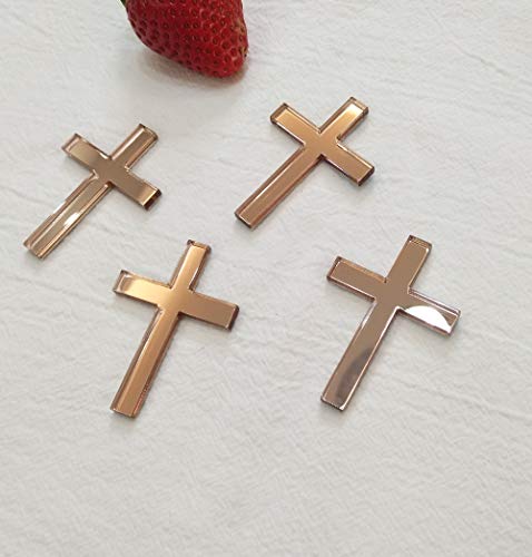 Kreuz-Kuchendekoration, Acryl-Kreuz-Kuchen-Charm-Topper, Kuchendekoration, Acryl, Tauf-Kreuz-Kuchenanhänger, religiöse Feier (Roségold-Spiegel, 10,2 cm) von ACFENG