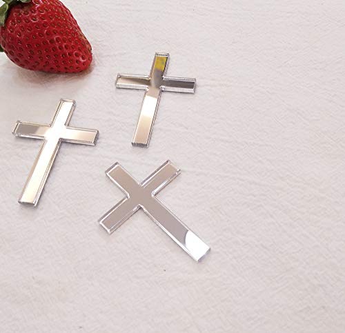 Kreuz-Kuchendekoration, Acryl-Kreuz-Kuchen-Charm-Topper, Kuchendekoration, Acryl, Taufkreuz, Kuchenanhänger, religiöse Feier (silberfarbener Spiegel, 10,2 cm) von ACFENG