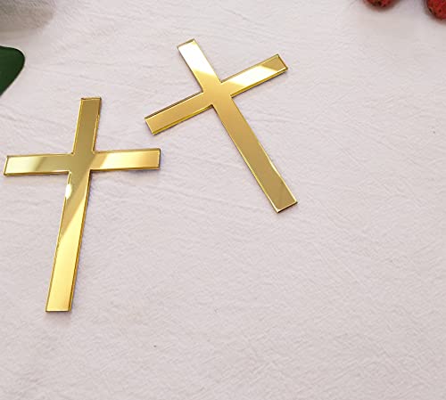 Kreuz-Kuchendekoration, Acryl-Kreuz-Kuchen-Charm-Topper, Kuchendekoration, Acryl, Taufkreuz, Kuchenanhänger, religiöse Feier (Goldspiegel, 15,2 cm) von ACFENG