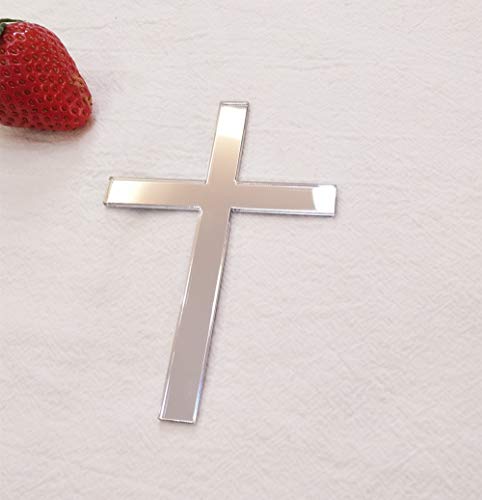 Kreuz Tortendeko, Acryl Kreuz Kuchen Charm Topper, Tortendeko Acryl Taufe Kreuz Kuchen Charm Religiöse Feier (Silber Spiegel, 15,2 cm) von ACFENG