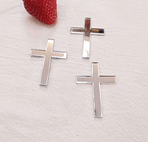 Kreuz Tortendeko, Acryl Kreuz Kuchen Charm Topper, Tortendeko Acryl Taufe Kreuz Kuchen Charm Religiöse Feier (Silber Spiegel, 5,1cm) von ACFENG