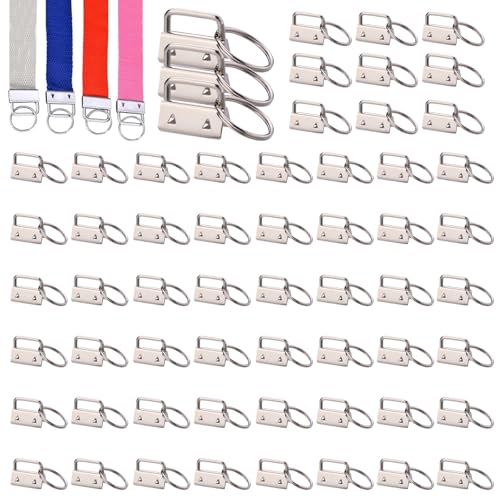 ACHANFLY 60 Stück Schlüsselanhänger Rohlinge 26mm Schlüsselband Rohlinge Schlüsselanhänger Verschluss für DIY Handarbeit Lanyard Stoff (Silber) von ACHANFLY
