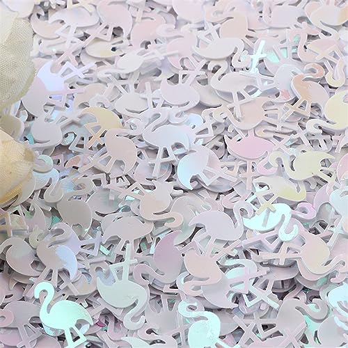 Party-Dekorationen, 15 g, schillernd, glitzernd, Flamingo, Glitzer, Konfetti, Rosa, für Babyparty, Sommerparty, Tischdekoration, Bastelbedarf, 10 x 15 mm (Farbe: Weiß) von ACHVAC