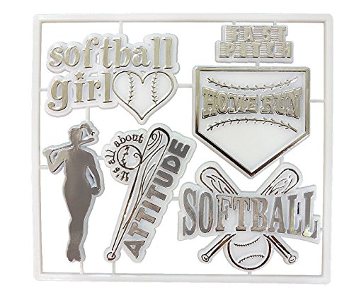 ACI PARTY AND SPIRIT ACCESSORIES 6 Stück Softball-Schmuck-Set, Verzierungen, Kunststoff, mit metallischem Silberdruck, Weiß von ACI PARTY AND SPIRIT ACCESSORIES