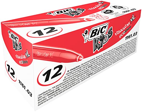 BIC Kids Filzstifte, Visacolor XL Ecolutions, zum Malen, für Kinder, in Rot, in praktischer Karton Box, 12er Pack von ACI