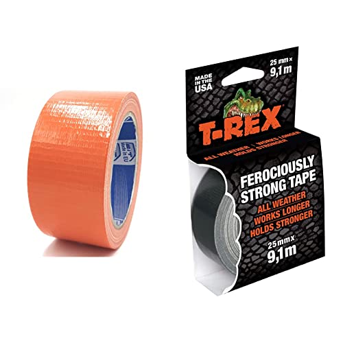 ACIT Gewebeband, 50 mm x 25 m (Orange) & T-Rex Tape 821-25 Gewebeband – Extrem starkes Panzertape – Wasserdichtes Reparaturband für innen & außen – Klebeband zum Reparieren & Befestigen – 25mm x 9,10m von ACIT