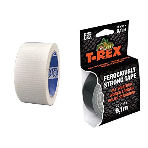 ACIT Gewebeband, 50 mm x 25 m (Weiß) & T-Rex Tape 821-25 Gewebeband – Extrem starkes Panzertape – Wasserdichtes Reparaturband für innen & außen – Klebeband zum Reparieren & Befestigen – 25mm x 9,10m von ACIT