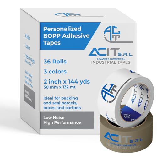 ACIT Kundenspezifisches Klebeband, Verpackungsband für Pakete und Umzugskartons, personalisiertes Klebeband mit Logo, 36 Rollen, 1, 2 oder 3 Farben, 132 m (36 Rollen - 3 Farben - 132 mt) von ACIT
