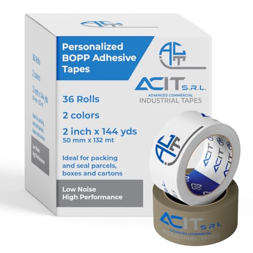 ACIT Personalisiertes Klebeband, Verpackungsband für Pakete und Umzugskartons, personalisiertes Klebeband mit Logo, 36 Rollen 1-2 - 3 Farben, 132 m (2 Farben) von ACIT