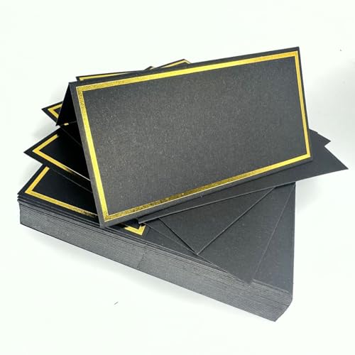 50 Stück hochwertige Tischkarten, kleine schwarze Tischkarten mit Glitzerpulver und Goldfolien-Rand, Zeltsitz, Namenskarten, Hochzeits-Tischkarten für Tischdekoration, Dinner-Partys von ACKJGGG