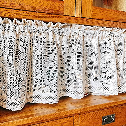 ACMHNC Handgemachte Häkelgardine Landhaus Kurz Scheibengardine Vintage Chic Häkeln Bestickte Kurzgardine Romantisch Cafe Vorhang Bistrogardine 1 Stück,Beige,W x H 210 x 60 cm von ACMHNC