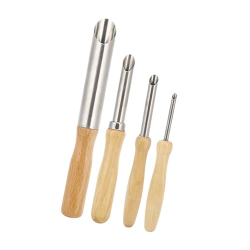 Tonlochschneider -Skulpturwerkzeug mit Ergonomischem Holzgriff für die Modellierung von Keramik - 4pcs Kreisförmige Runde Lochschnitzerei und Bohrset (4 runde Formen) von ACOGEDO